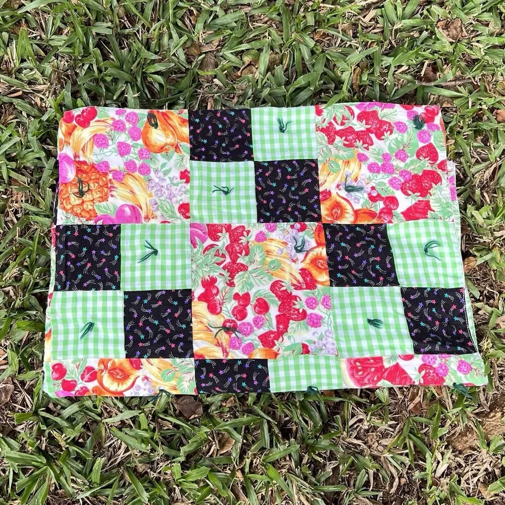 Patchwork Quilt Blanket Lap Throw 40 x 52 Crib Blanket Fruits Plaid Palaka Print